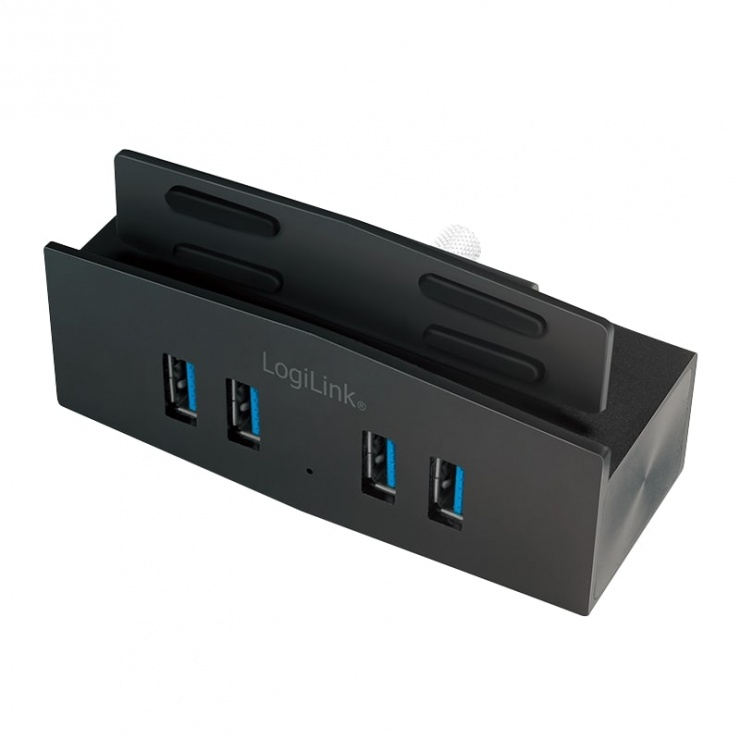 HUB USB 3.0 cu 4 porturi USB-A prindere monitor metalic Negru, Logilink UA0348