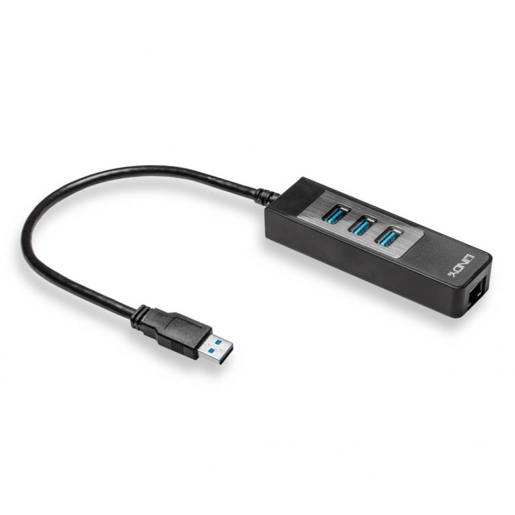Adaptor 3 x USB 3.0 Hub & Ethernet Gigabit LAN, Lindy L43176 imagine noua