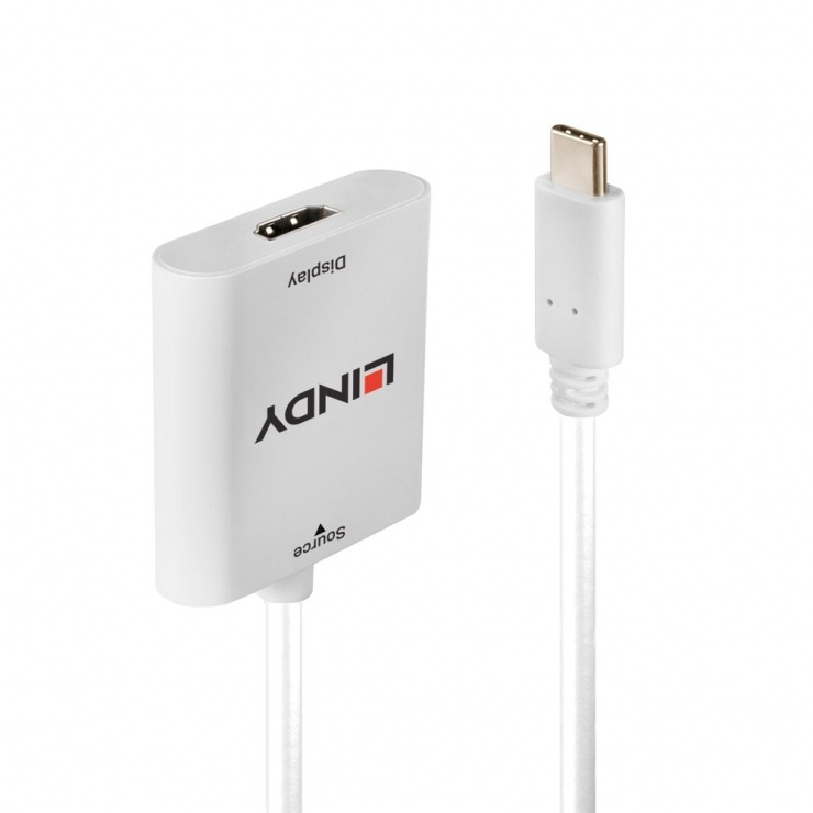 Adaptor USB-C la HDMI cu HDR 4K@60Hz T-M Alb, Lindy L43276 conectica.ro