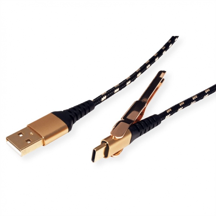 Cablu de date + incarcare GOLD USB 2.0 la USB-C T-T 1m + suport smartphone, Roline 11.02.8920 conectica.ro