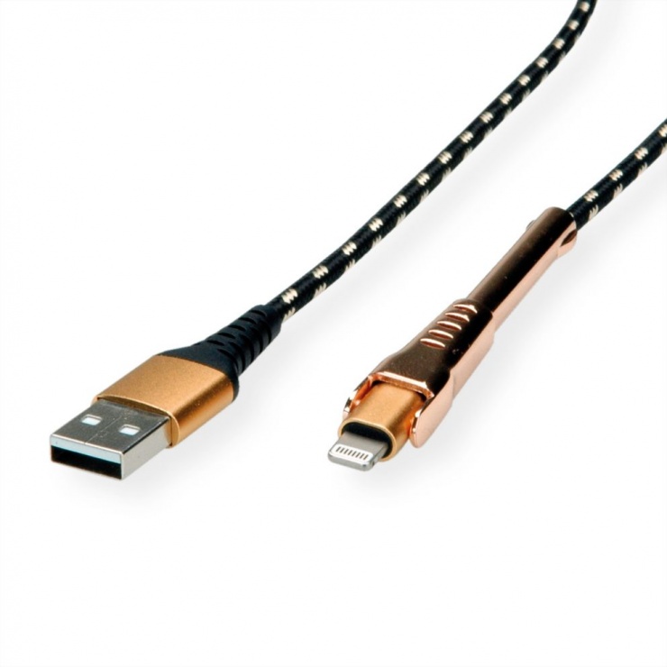 Cablu de date + incarcare GOLD USB la iPhone Lightning MFI T-T 1m + suport smartphone, Roline 11.02.8923 conectica.ro