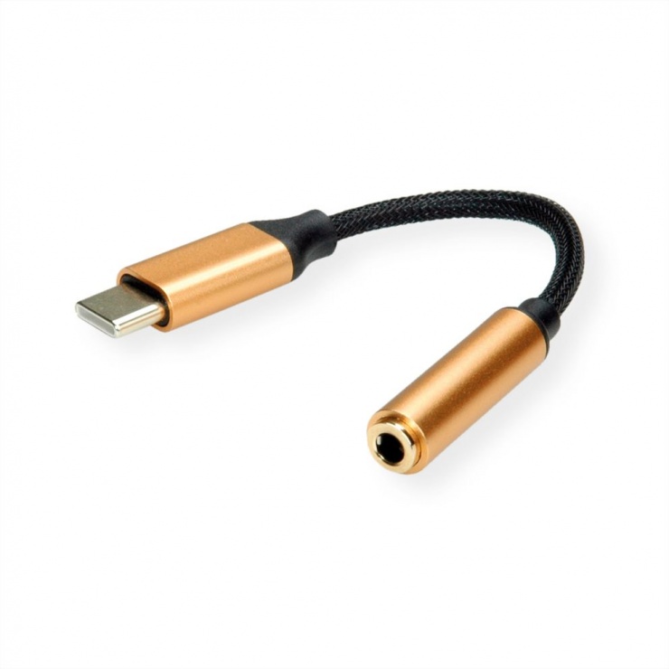 Adaptor audio GOLD USB-C la jack stereo 3.5mm T-M 0.13m, Roline 12.03.3223 Roline 0.13m imagine 2022 3foto.ro