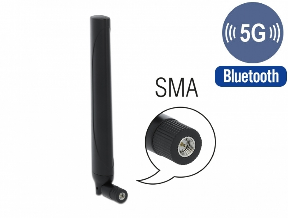 Antena 5G LTE SMA plug -0.5 – 2.3 dBi omnidirectional, Delock 12633 conectica.ro imagine noua tecomm.ro
