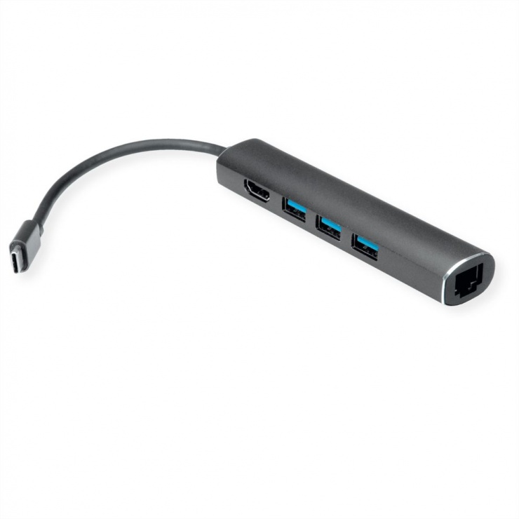 Docking station USB-C la HDMI, 3 x USB-A, 1 x Gigabit, Value 12.99.1043 conectica.ro imagine noua tecomm.ro