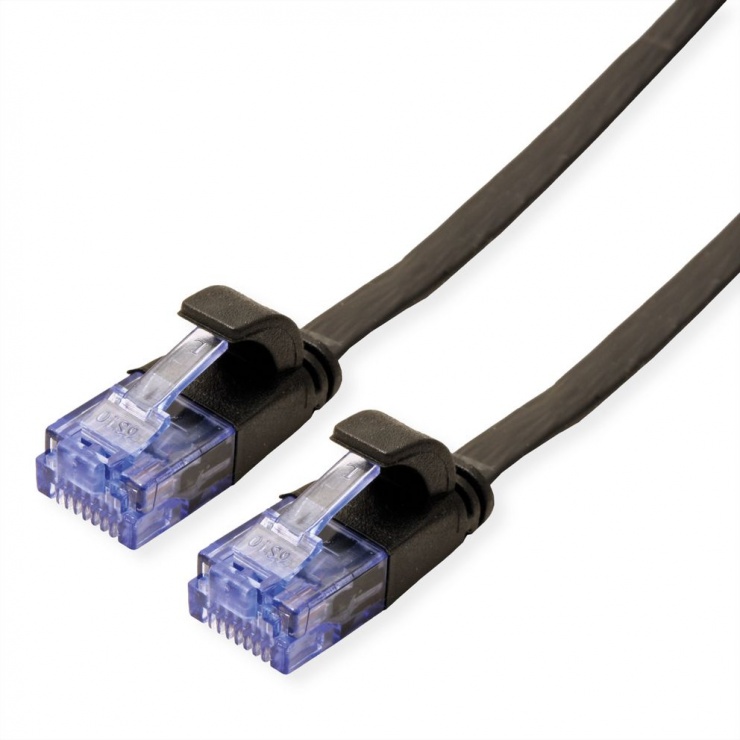 Cablu retea UTP Flat cat.6A 0.5m Negru, Value 21.99.0820 0.5m imagine noua 2022