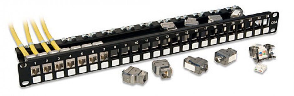 Patch panel modular 19″ 1U cat 6A cu 24 x RJ45 STP Keystone, Lindy L25894 imagine noua