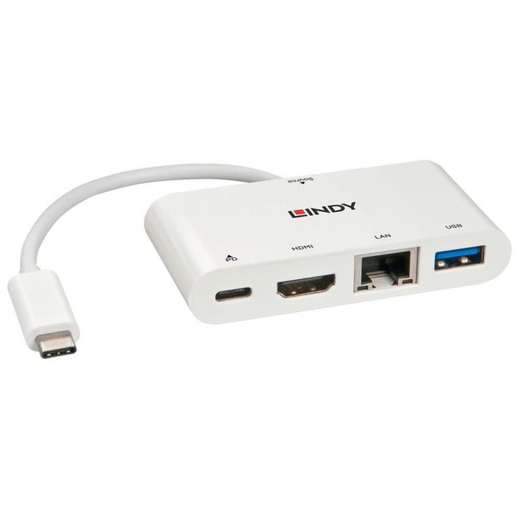 Mini docking station USB 3.1-C la HDMI, Gigabit + PD (Power Delivery), Lindy L43239 conectica.ro