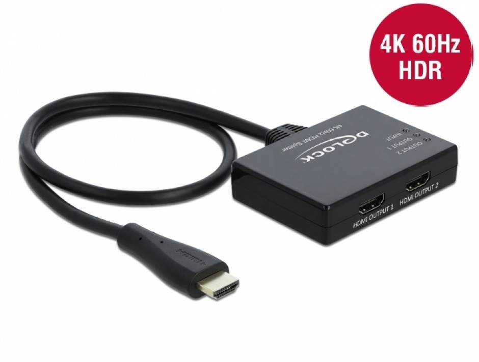 Multiplicator HDMI 2 porturi 4K@60 Hz, Delock 87747 conectica.ro