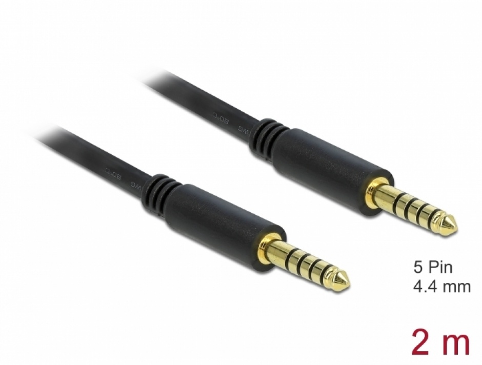Cablu jack stereo 4.4 mm 5 pini T-T 2m Negru, Delock 85792 conectica.ro