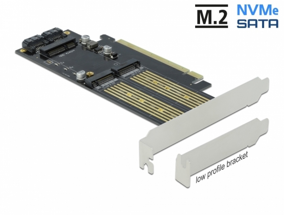 PCI Express la 1 x M.2 Key B + 1 x NVMe M.2 Key M + 1 x mSATA LPFF, Delock 90486 conectica.ro imagine noua tecomm.ro
