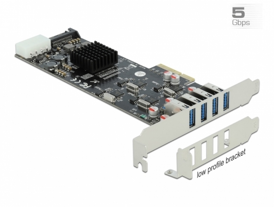 PCI Express cu 4 x SuperSpeed USB (USB 3.2 Gen 1) USB-A Quad Channel LPFF, Delock 89008 Delock conectica.ro imagine 2022 3foto.ro