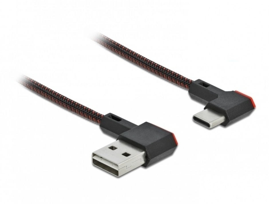Cablu EASY-USB 2.0 la USB-C unghi stanga/dreapta 0.5m textil, Delock 85280