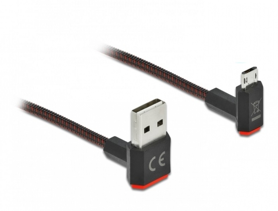 Cablu EASY-USB 2.0 la micro-B EASY-USB unghi sus/jos 1m textil, Delock 85266 conectica.ro