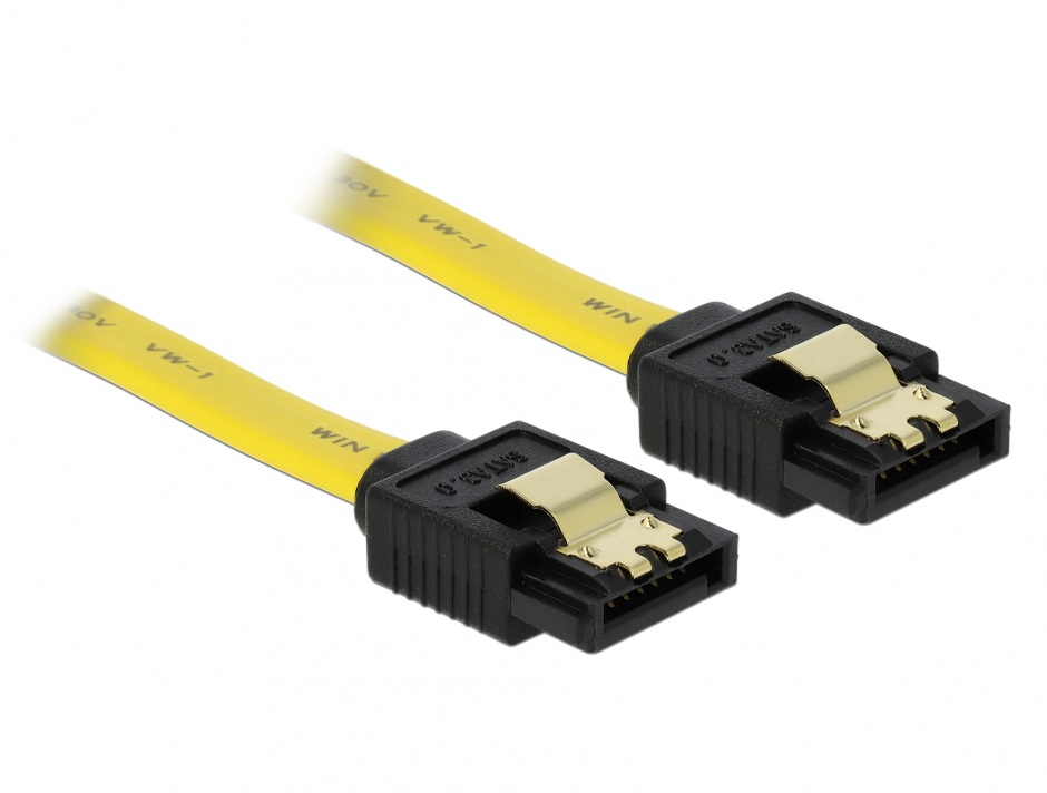 Cablu SATA III 6 Gb/s drept-drept cu fixare 10cm, Delock 82797 conectica.ro