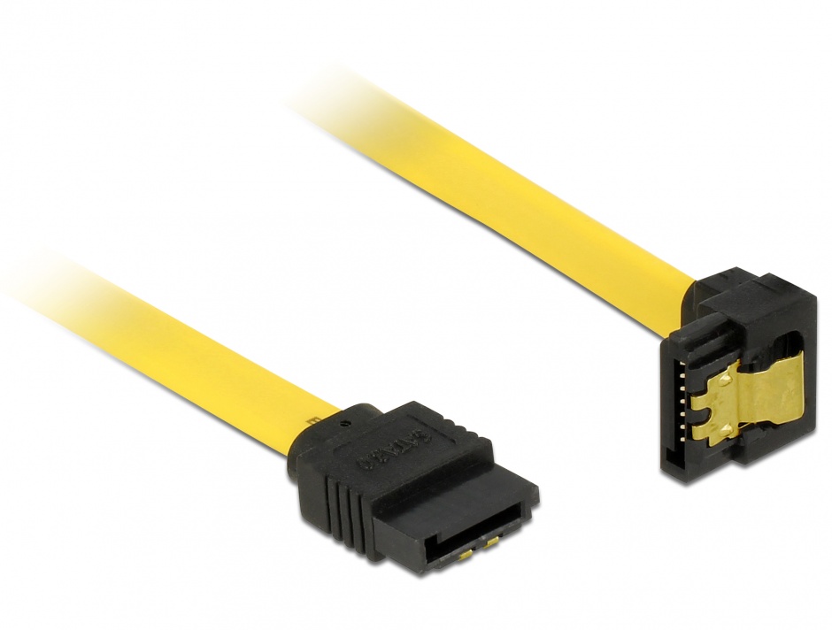 Cablu SATA III 6 Gb/s unghi jos-drept, clips metalic 70 cm, Delock 82814 conectica.ro
