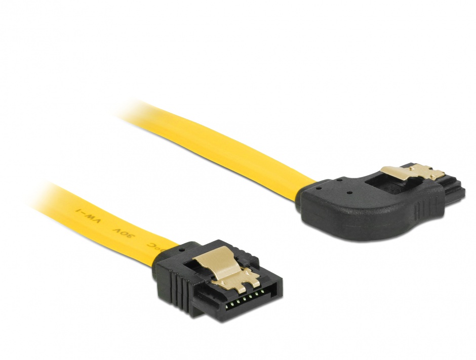 Cablu SATA III 6 Gb/s unghi dreapta – drept cu fixare 50cm, Delock 82829