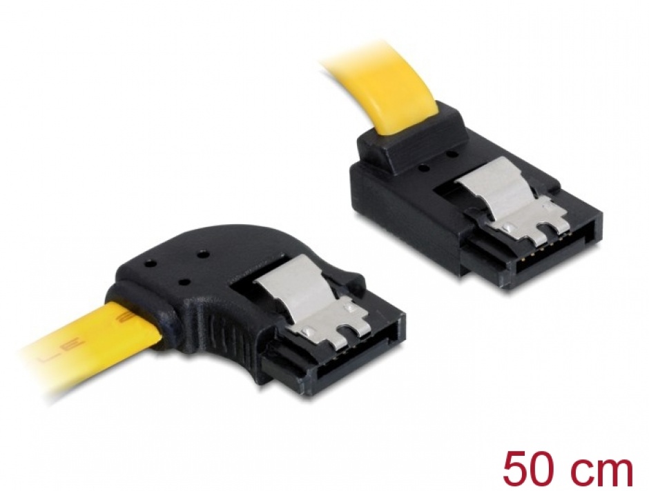 Cablu SATA III 6 Gb/s unghi stanga – sus cu fixare 50cm, Delock 82837 conectica.ro