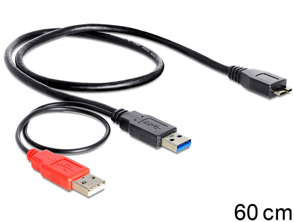 Cablu USB 3.0 la USB 3.0 micro B + USB 2.0 60cm, Delock 82909 2.0 imagine noua 2022