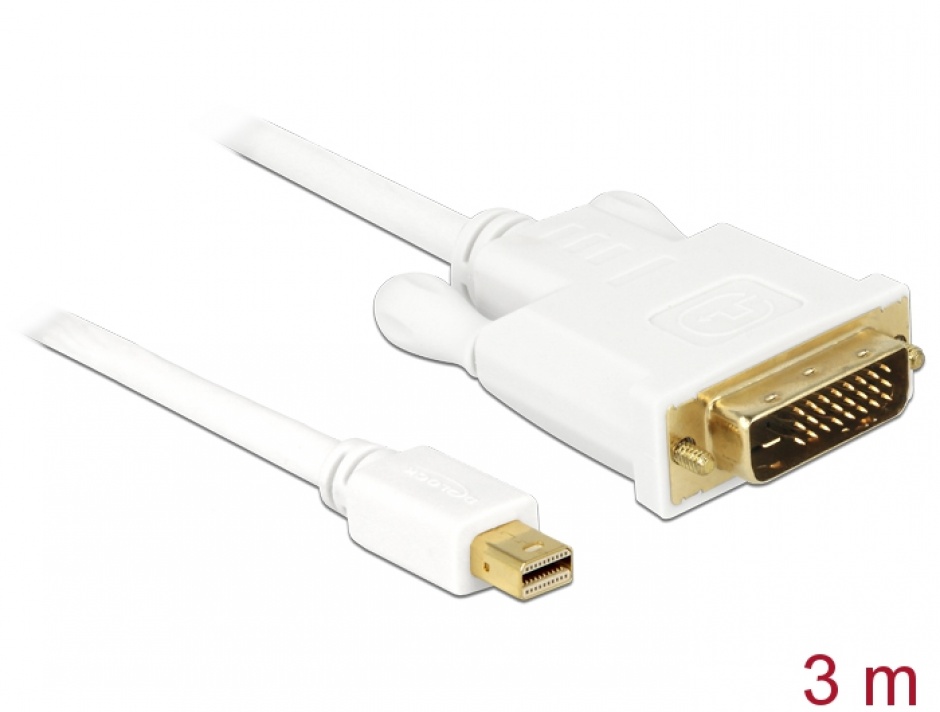 Cablu mini DisplayPort 1.1 la DVI-D 24+1 pini T-T Alb 3m, Delock 82919