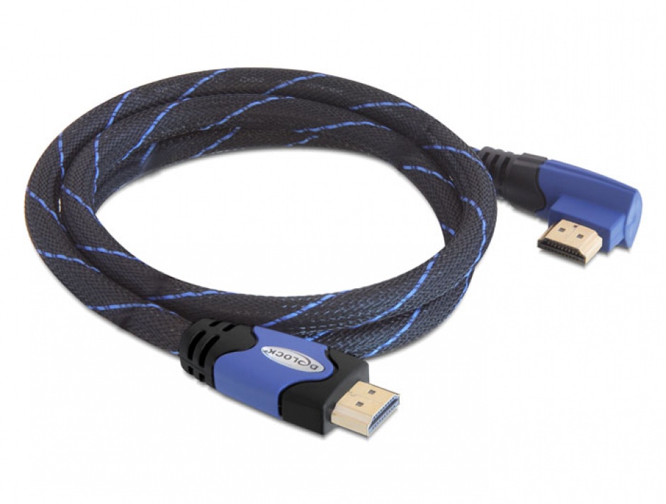 Cablu HDMI 4K v1.4 unghi 90 grade T-T 2m albastru, Delock 82956