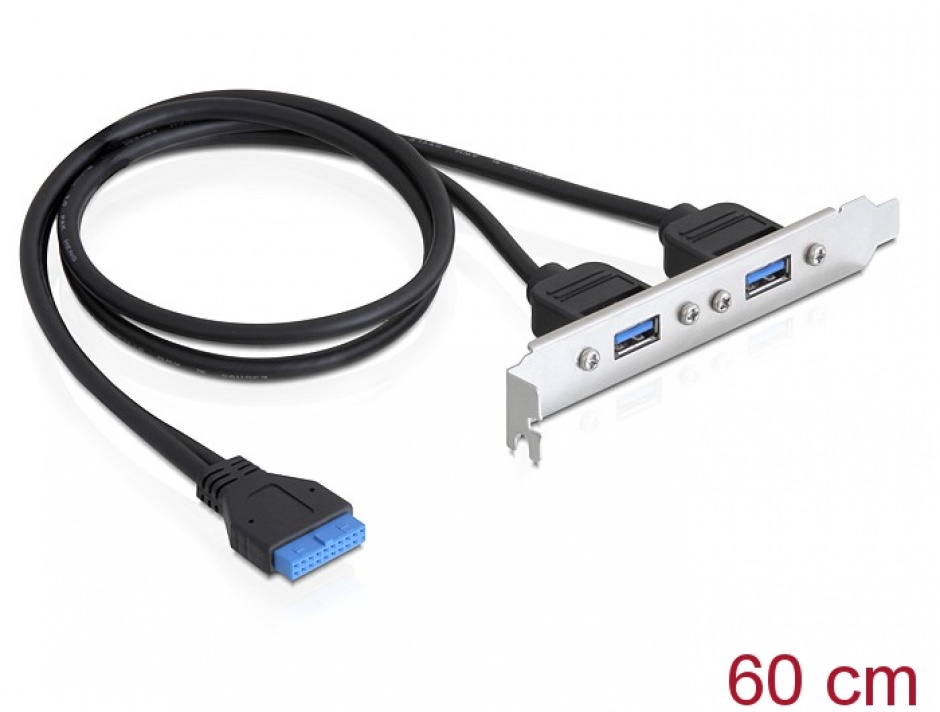 Bracket USB 3.0 19 pini intern la 2 x USB 3.0 extern, Delock 82963