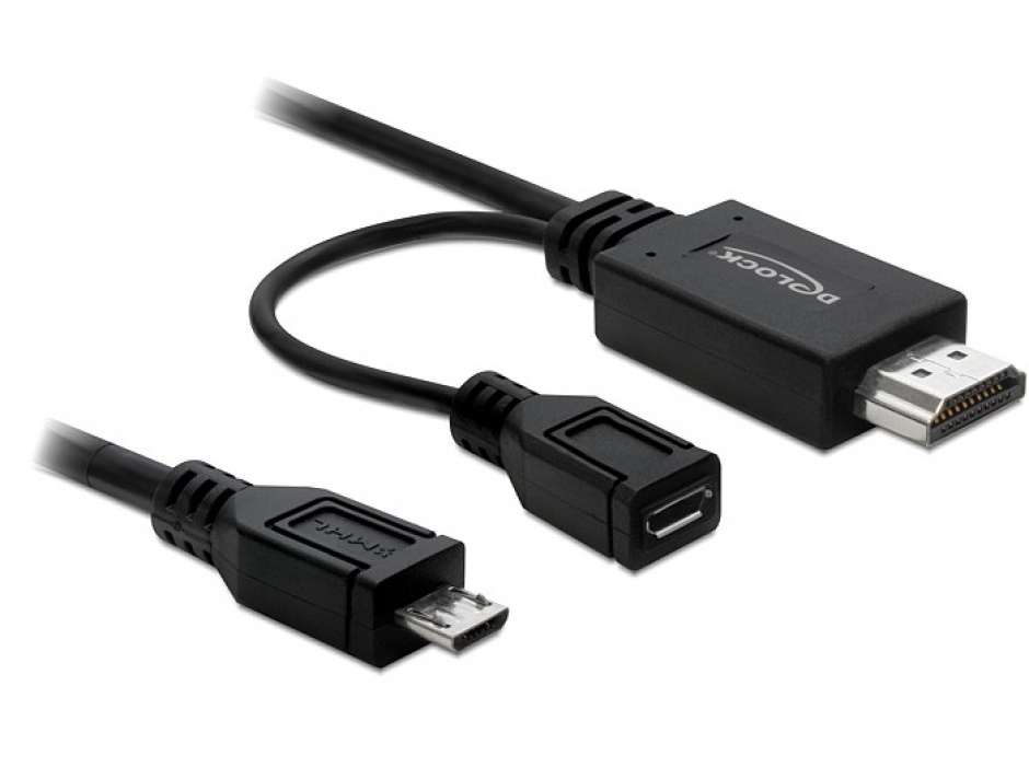 Cablu MHL la HDMI + micro USB-B 5 pini 1.5m (Samsung S2), Delock 82990 imagine noua