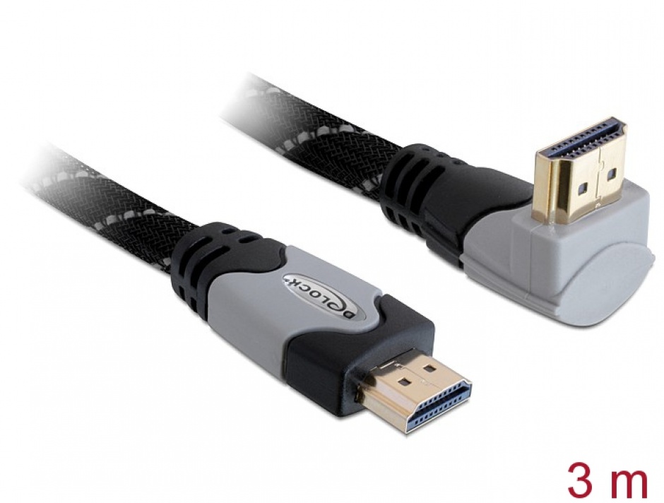 Cablu HDMI 4K v1.4 T-T unghi 90 grade 3m gri, Delock 83045 imagine noua