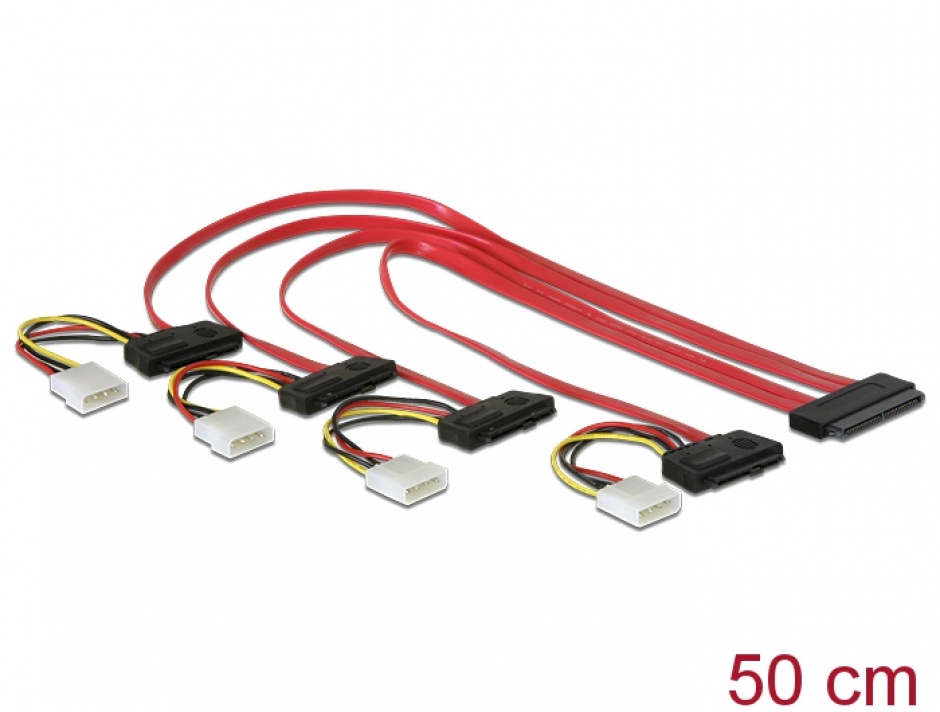 Cablu sas sff-8484 la 4 x sas sff-8482 + alimentare 50cm, delock 83051