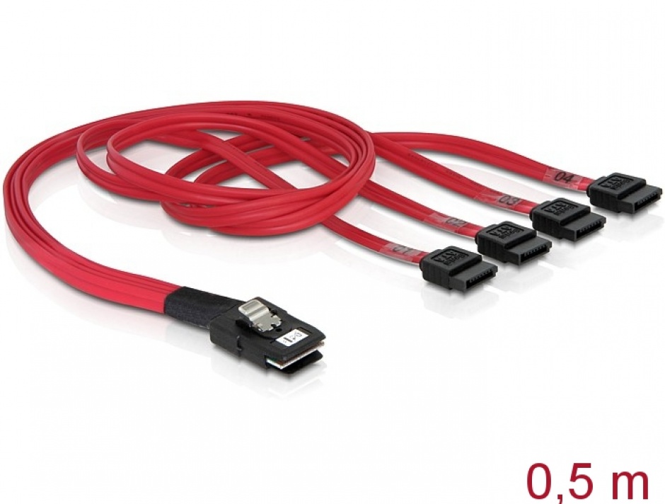 Cablu Mini SAS SFF-8087 la 4 x SATA 50cm, Delock 83057 Delock 50cm imagine 2022 3foto.ro