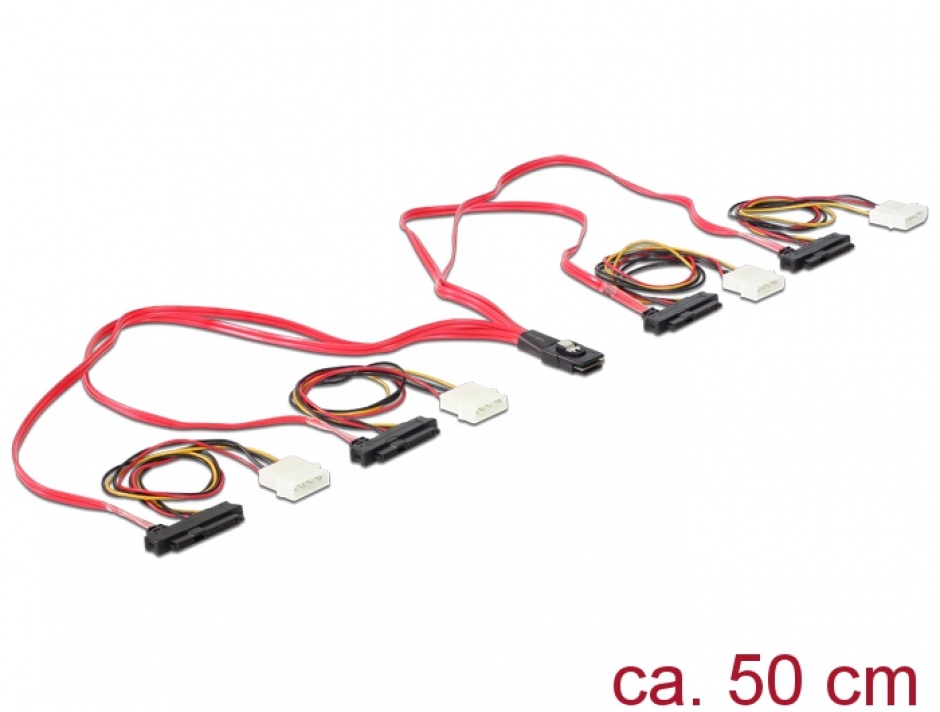 Cablu mini SAS SFF-8087 la 4 x SAS SFF-8482 + alimentare 50cm, Delock 83059 conectica.ro