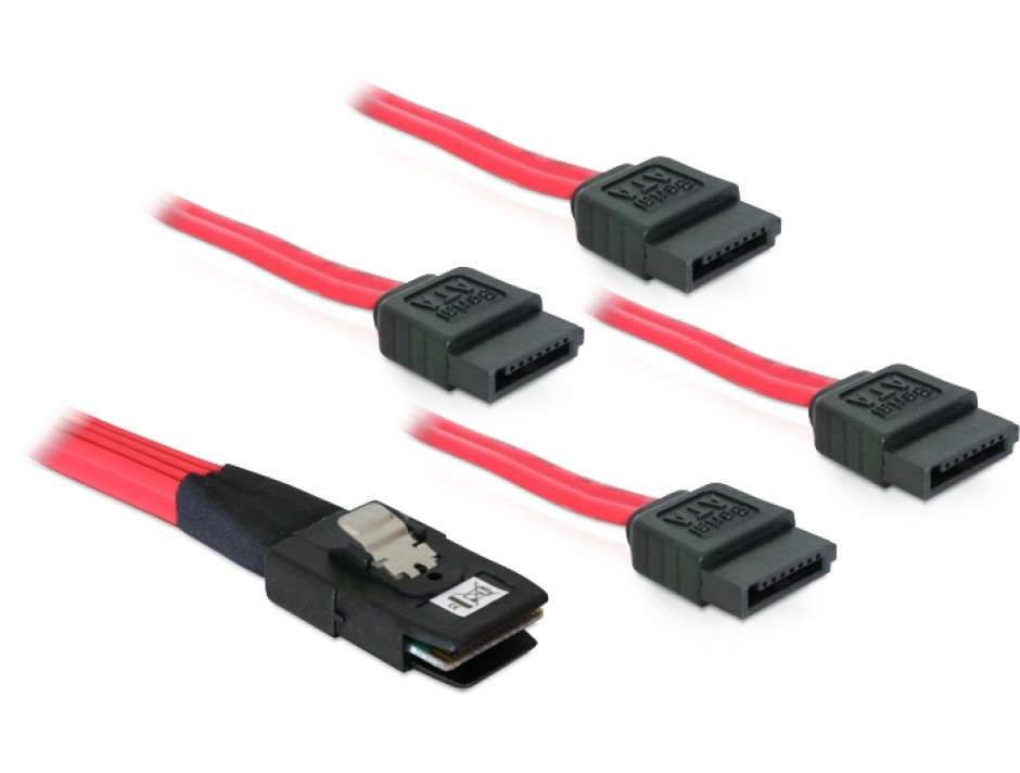 Cablu Mini SAS SFF-8087 la 4 x SATA 1m, Delock 83074 conectica.ro imagine noua 2022