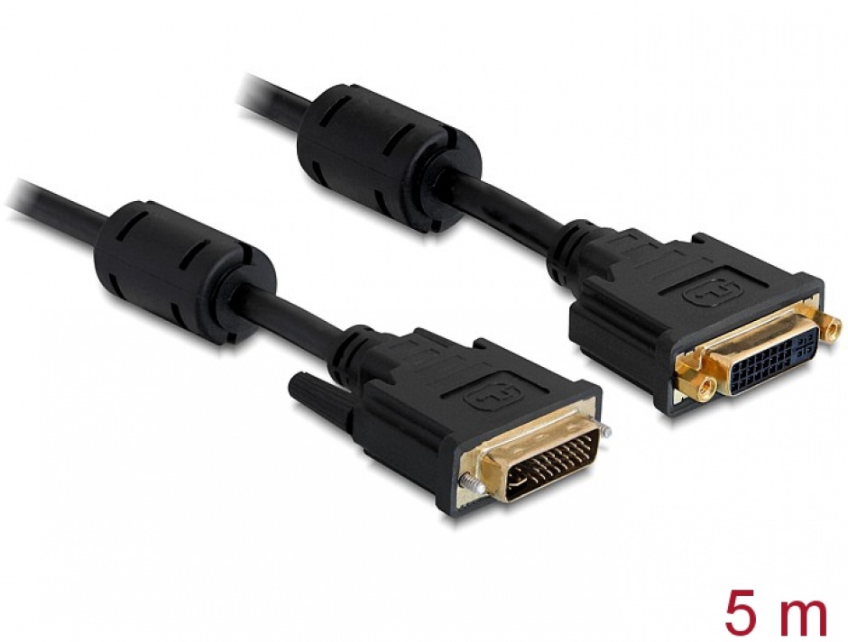 Cablu prelungitor DVI-I Dual Link 24+5 pini ecranat T-M 5m, Delock 83109 imagine noua