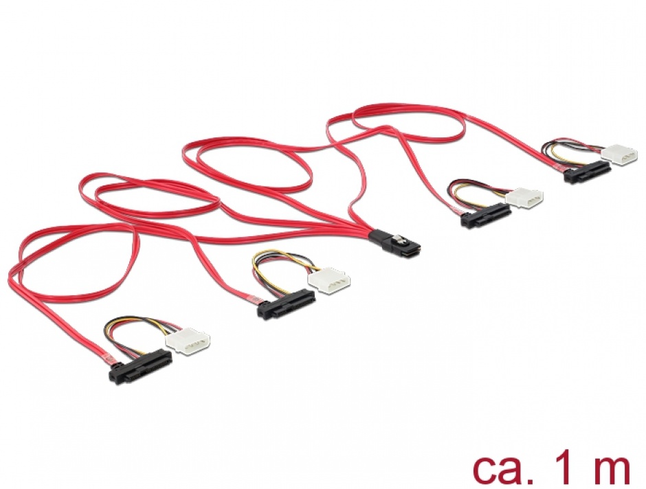Cablu mini SAS 36 pini SFF 8087 la 4 x SAS 29 pini SFF8482 1m, Delock 83146 1m imagine noua