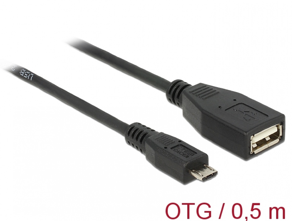 Cablu USB micro B la USB A T-M OTG 50 cm, Delock 83183 conectica.ro