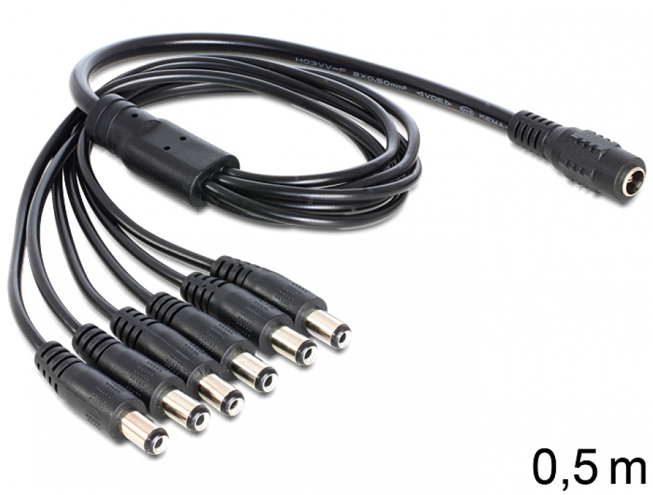 Cablu DC Splitter 5.5mm x 2.1 mm 1 x mama > 6 x tata, Delock 83289 conectica.ro