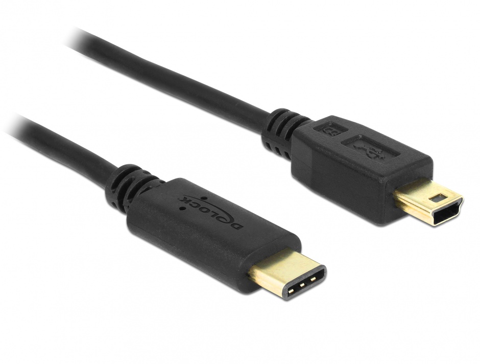 Cablu USB 2.0 tip C la mini USB-B T-T 0.5m Negru, Delock 83335 0.5m imagine noua 2022