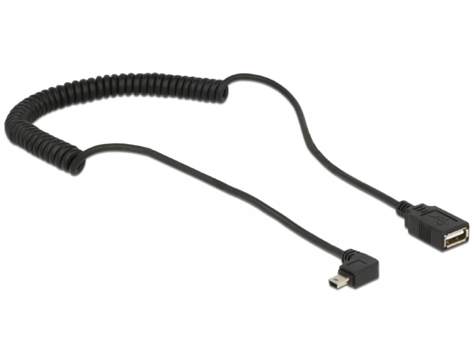 Cablu spiralat mini USB unghi la USB 2.0 T-M OTG 50cm, Delock 83355 conectica.ro