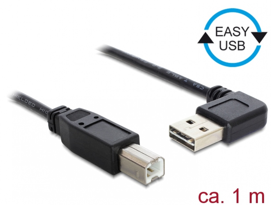 Cablu EASY-USB 2.0 tip A la USB-B T-T unghi 1m, Delock 83374 1m imagine noua 2022