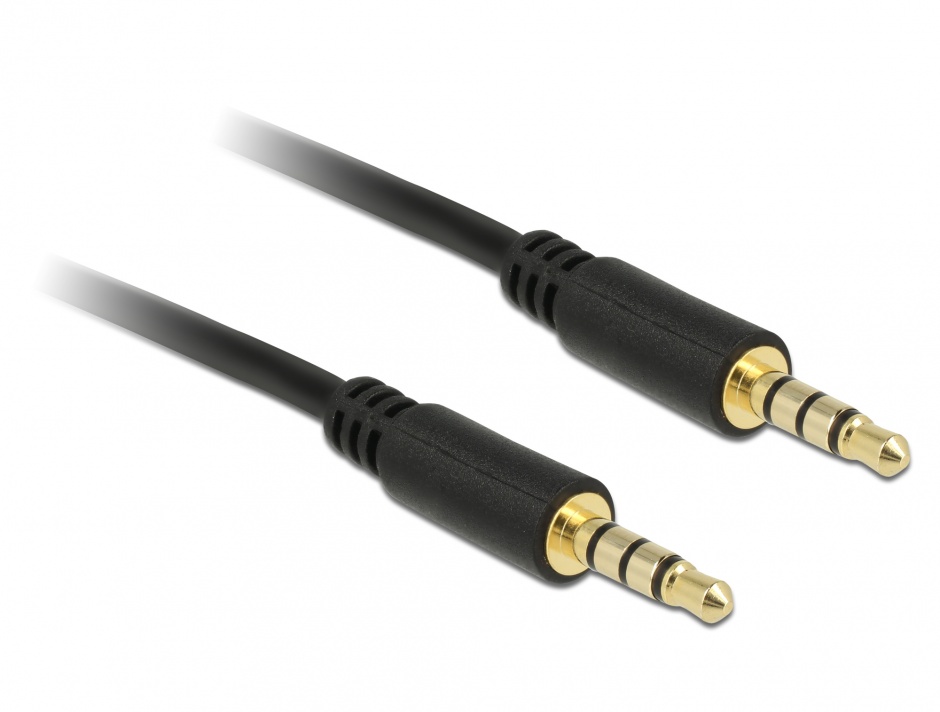 Cablu stereo jack 3.5mm 4 pini Negru T-T 1m, Delock 83435 conectica.ro