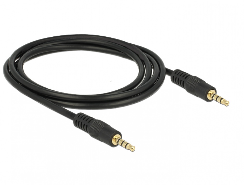 Cablu stereo jack 3.5mm 4 pini Negru T-T 2m, Delock 83436 conectica.ro