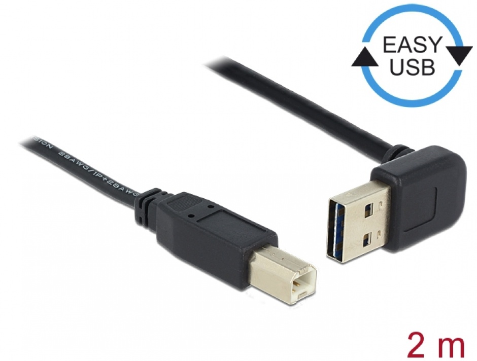 Cablu easy-usb 2.0 tip a unghi sus/jos la usb-b t-t 2m negru, delock 83540