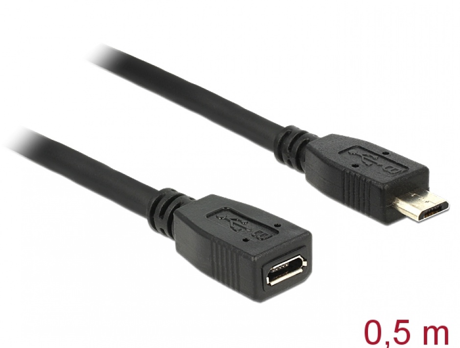 Cablu prelungitor micro USB 2.0 tip B T-M 0.5m, Delock 83567 0.5m