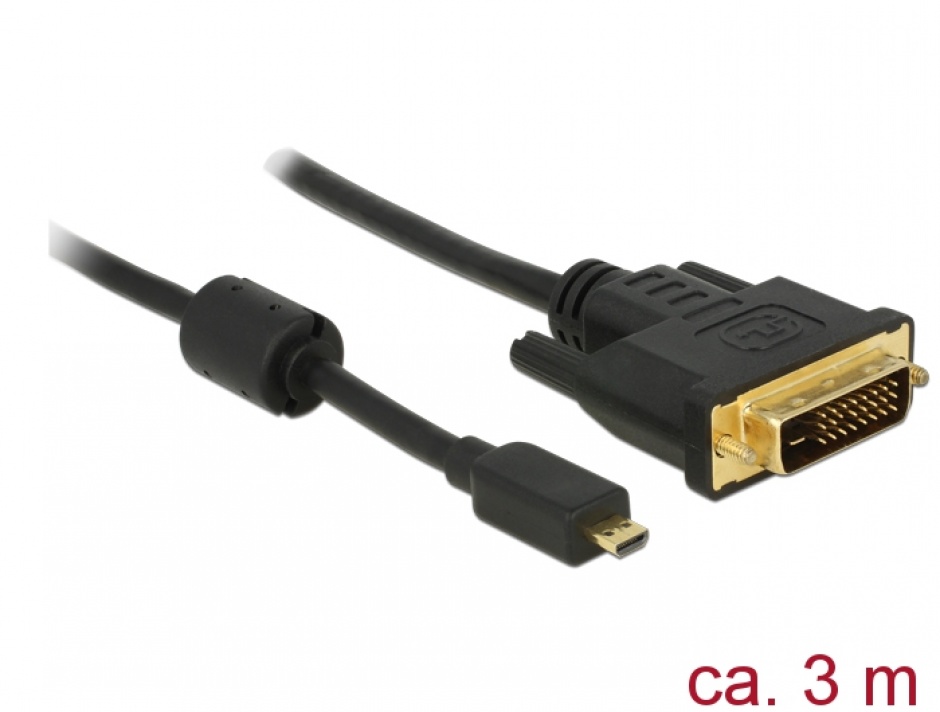 Cablu micro-d hdmi la dvi t-t 3m negru, delock 83587