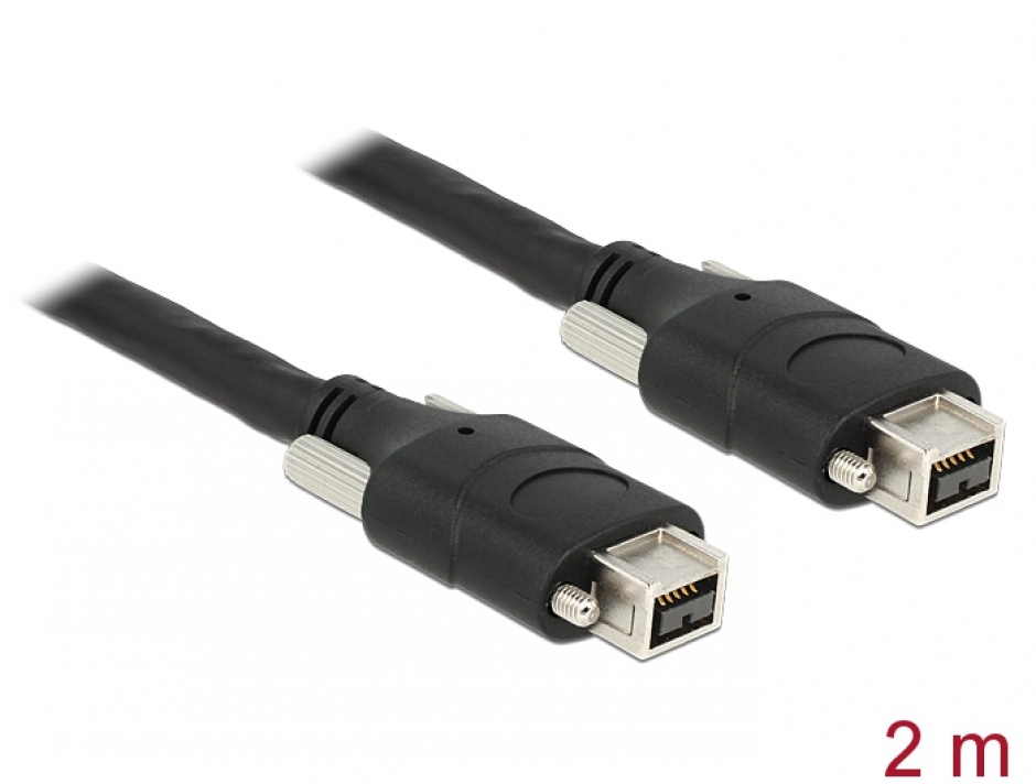 Cablu Firewire 9 pini la 9 pini cu suruburi 2m negru, Delock 83592 imagine noua