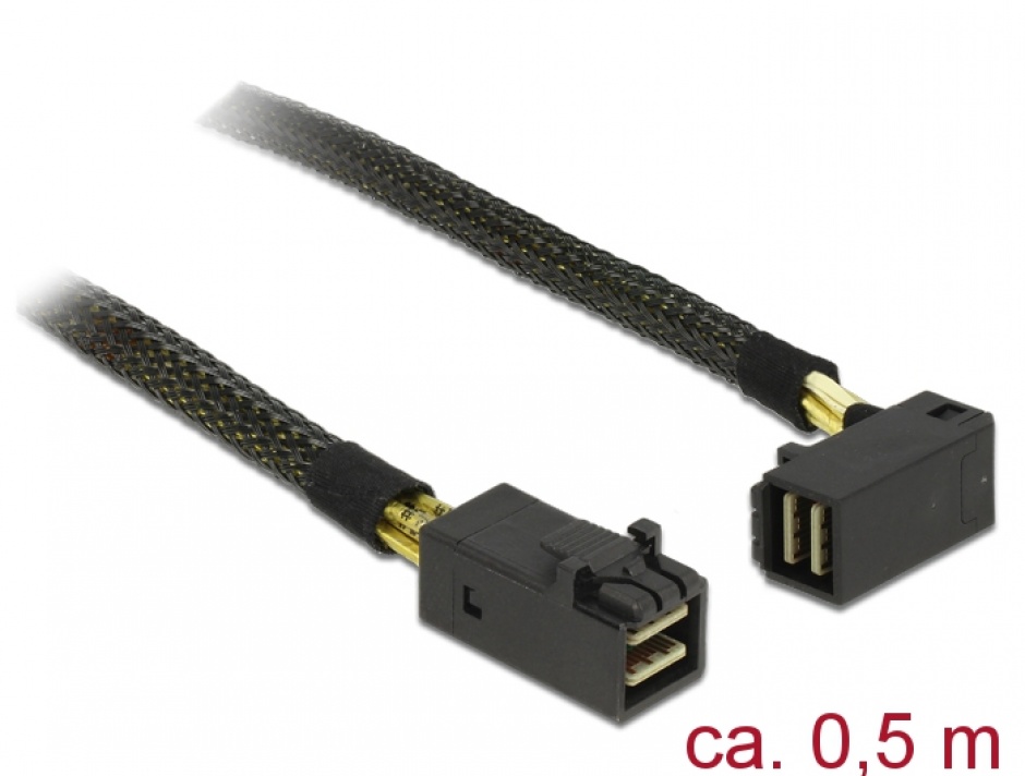 Cablu Mini SAS HD SFF-8643 la Mini SAS HD SFF-8643 unghi 0.5m, Delock 83621 conectica.ro