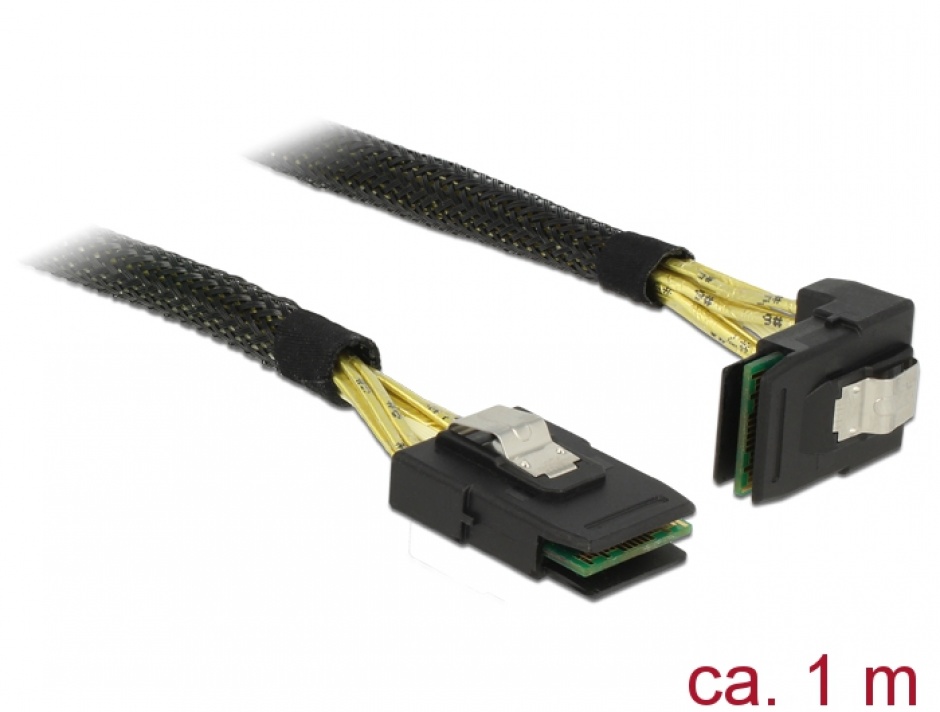 Cablu Mini SAS SFF-8087 la Mini SAS SFF-8087 unghi 90 grade 1m, Delock 83642 conectica.ro imagine noua 2022