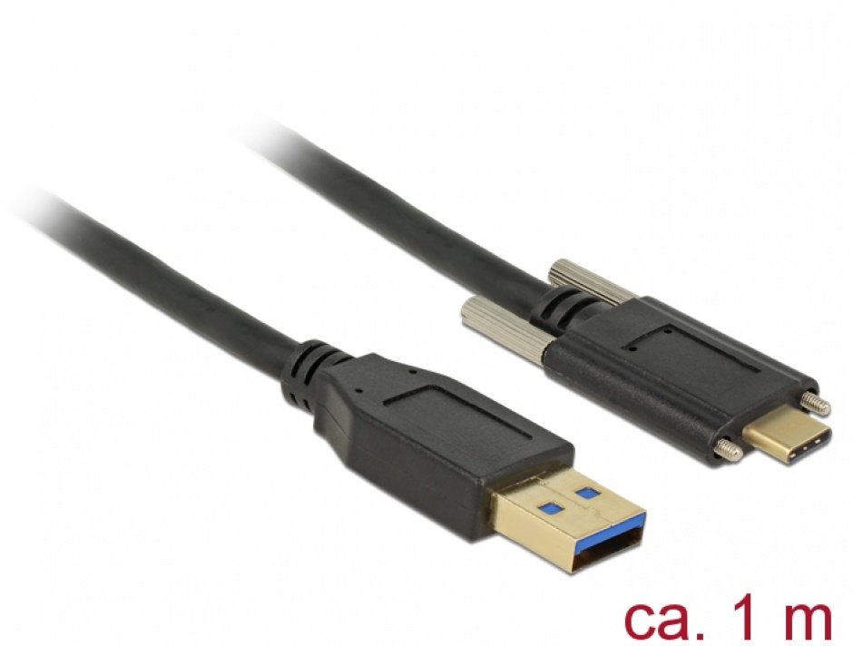 Cablu superspeed usb 10 gbps (usb 3.1 gen 2) tip a la usb-c cu suruburi pe laterale t-t 1m negru, delock 83718
