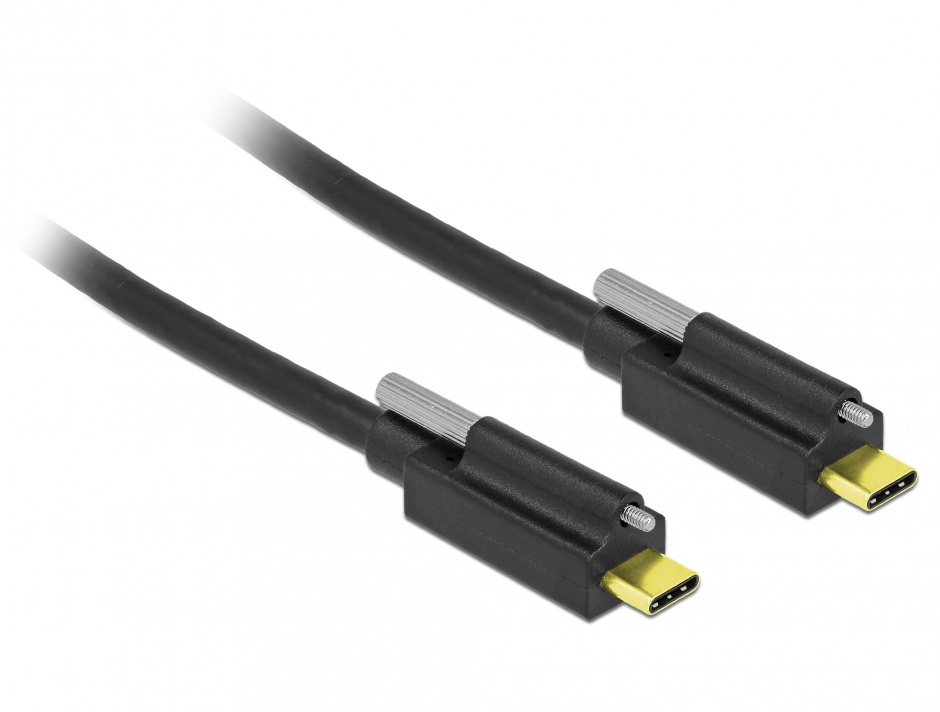 Cablu SuperSpeed USB 10 Gbps (USB 3.1 Gen 2) tip C cu surub sus T-T 1m Negru, Delock 83719 imagine noua