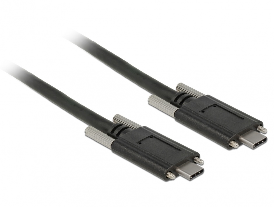 Cablu SuperSpeed USB 10 Gbps (USB 3.1 Gen 2) tip C cu suruburi pe laterale T-T 1m Negru, Delock 83720 imagine noua