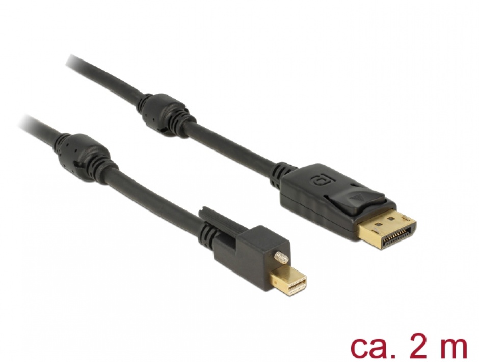 Cablu mini Displayport 1.2 la Displayport T-T 4K 2m cu surub, Delock 83722 conectica.ro